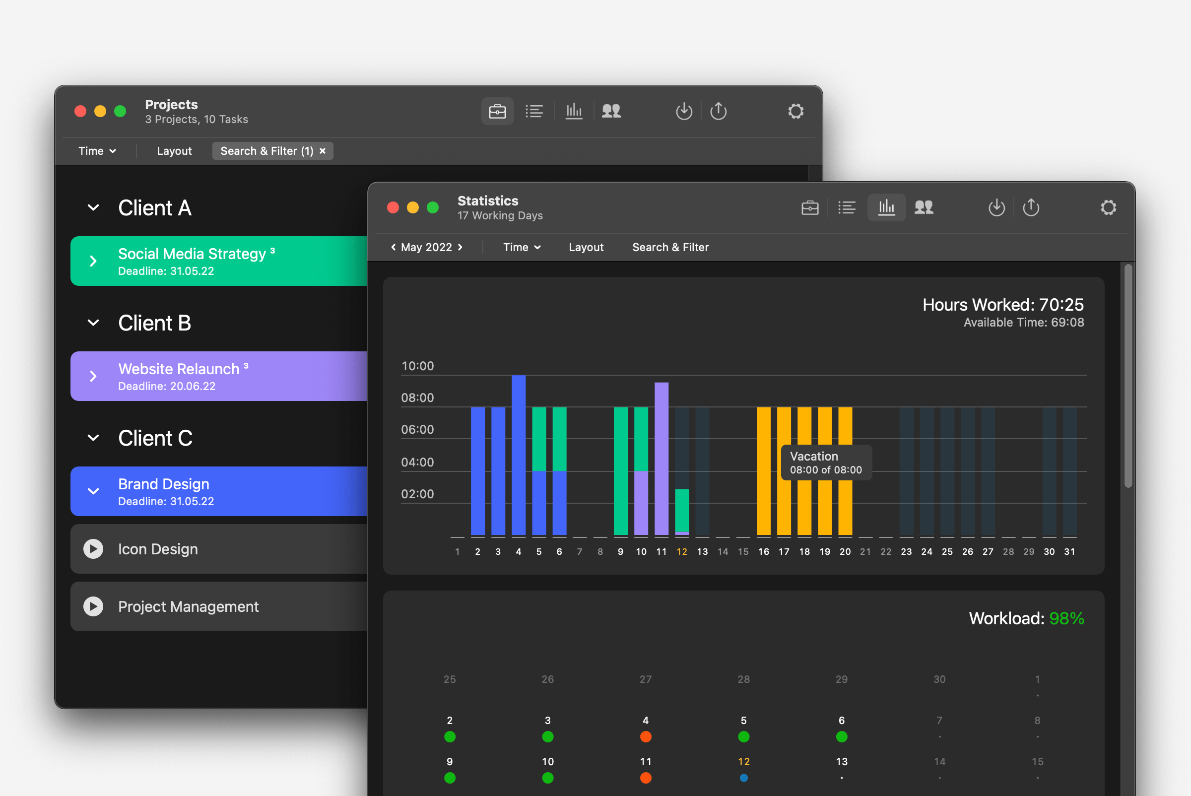 Tyme time tracking interfaces