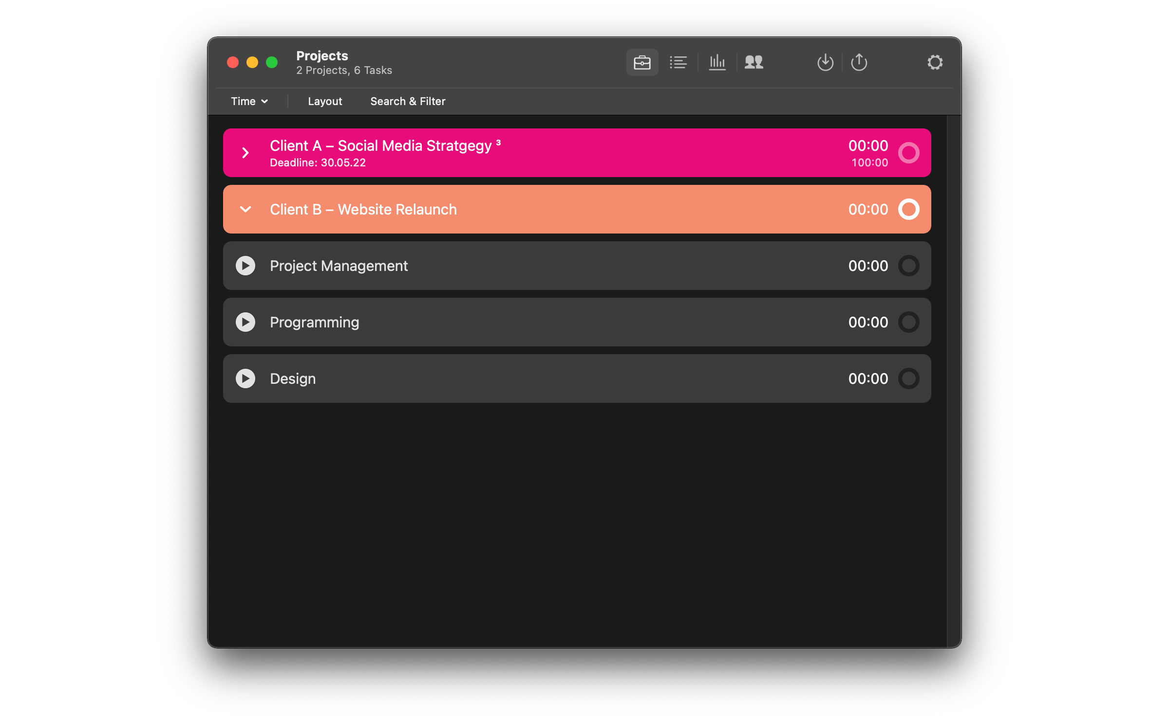 Create projects in Tyme