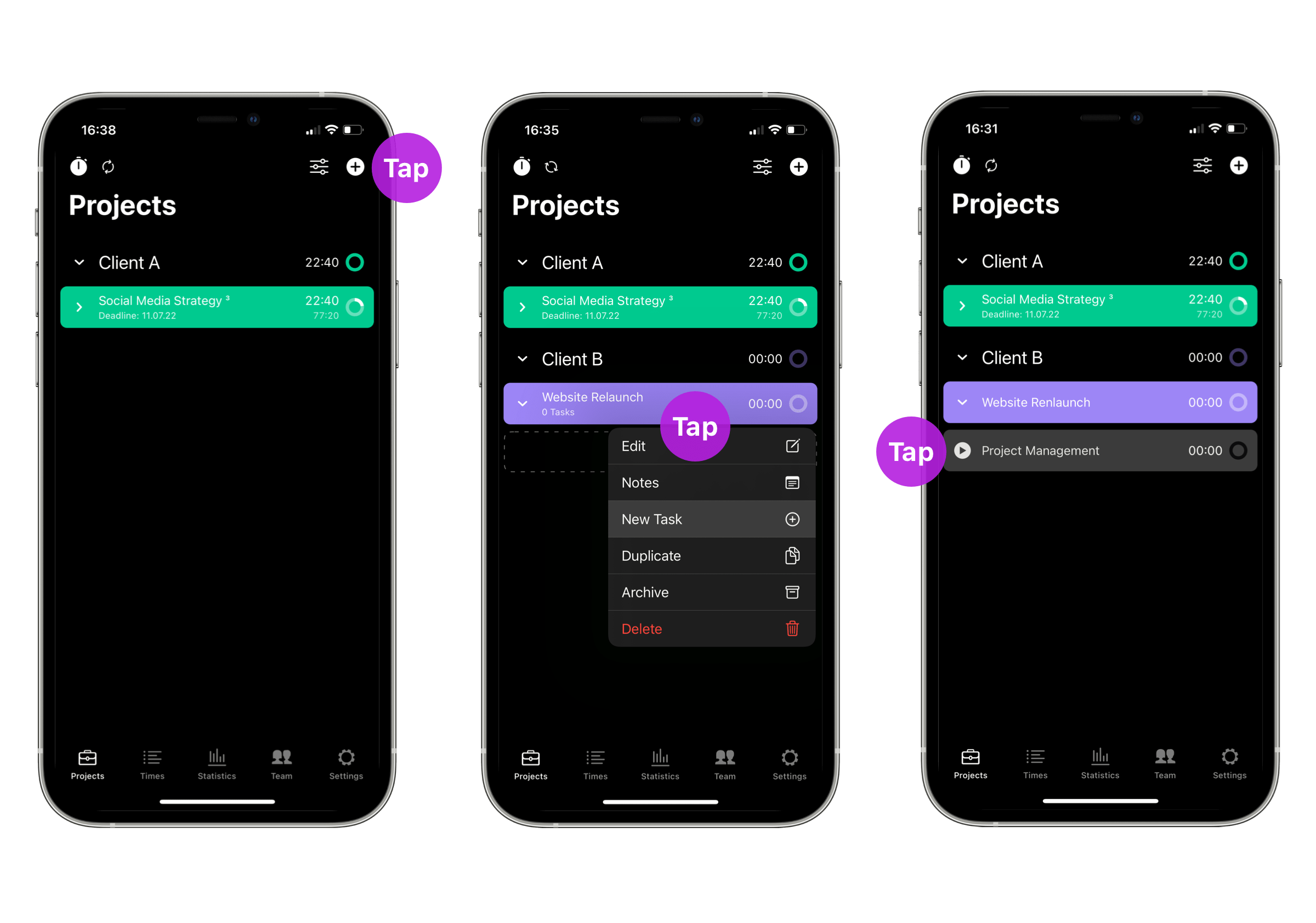 Your Tyme projects on the iPhone