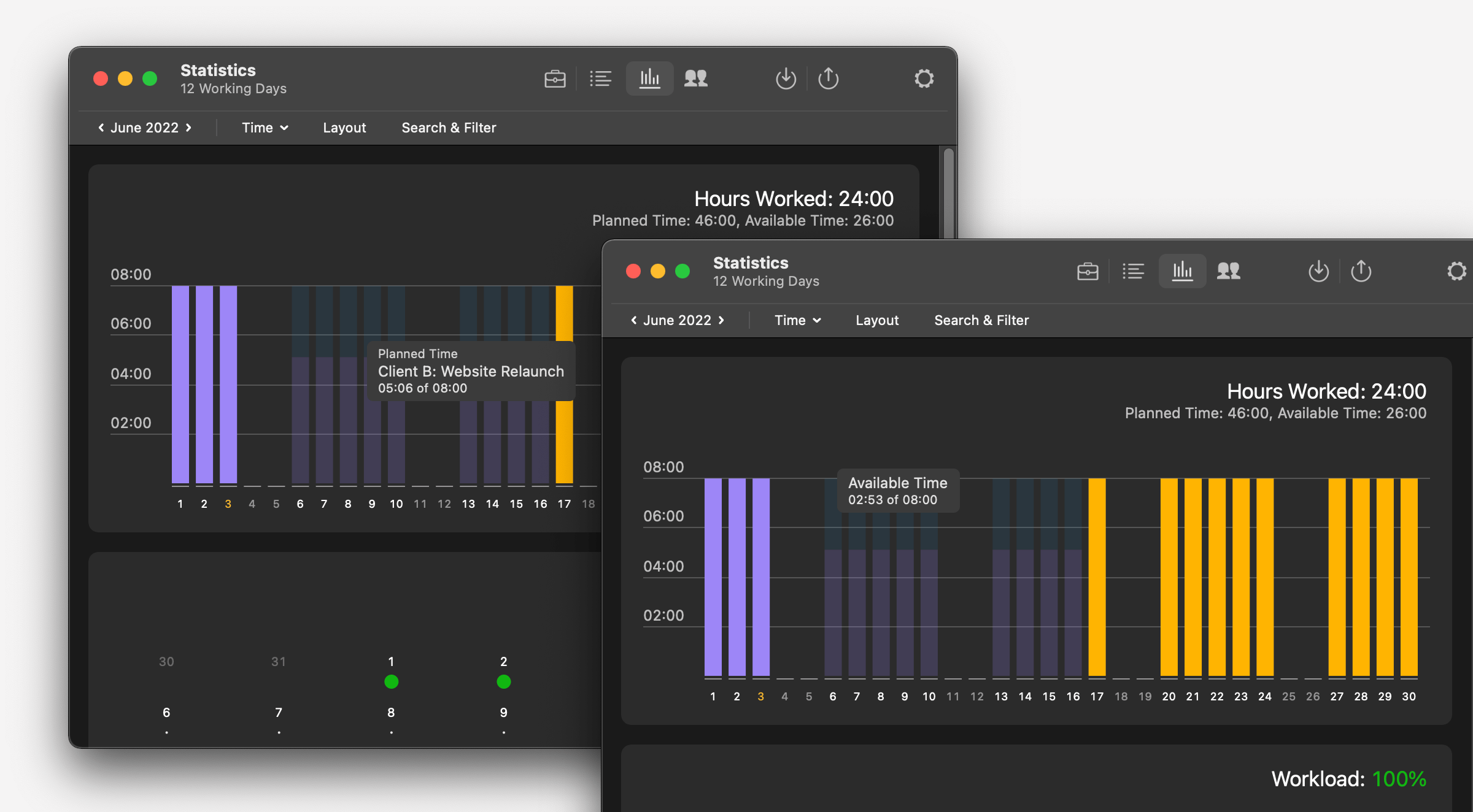 Time planning in the app