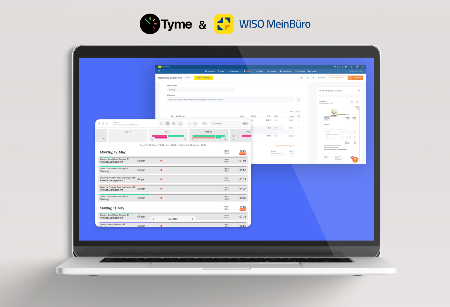 Tyme & WISO MeinBüro – E-Rechnungen aus erfassten Stunden erstellen