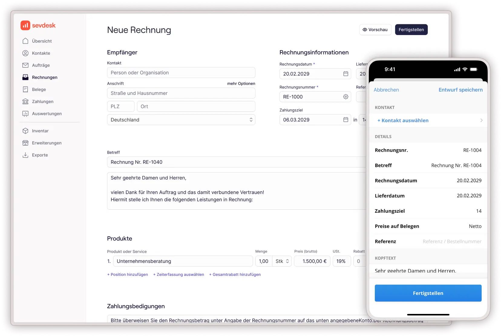 sevdesk Rechnungen