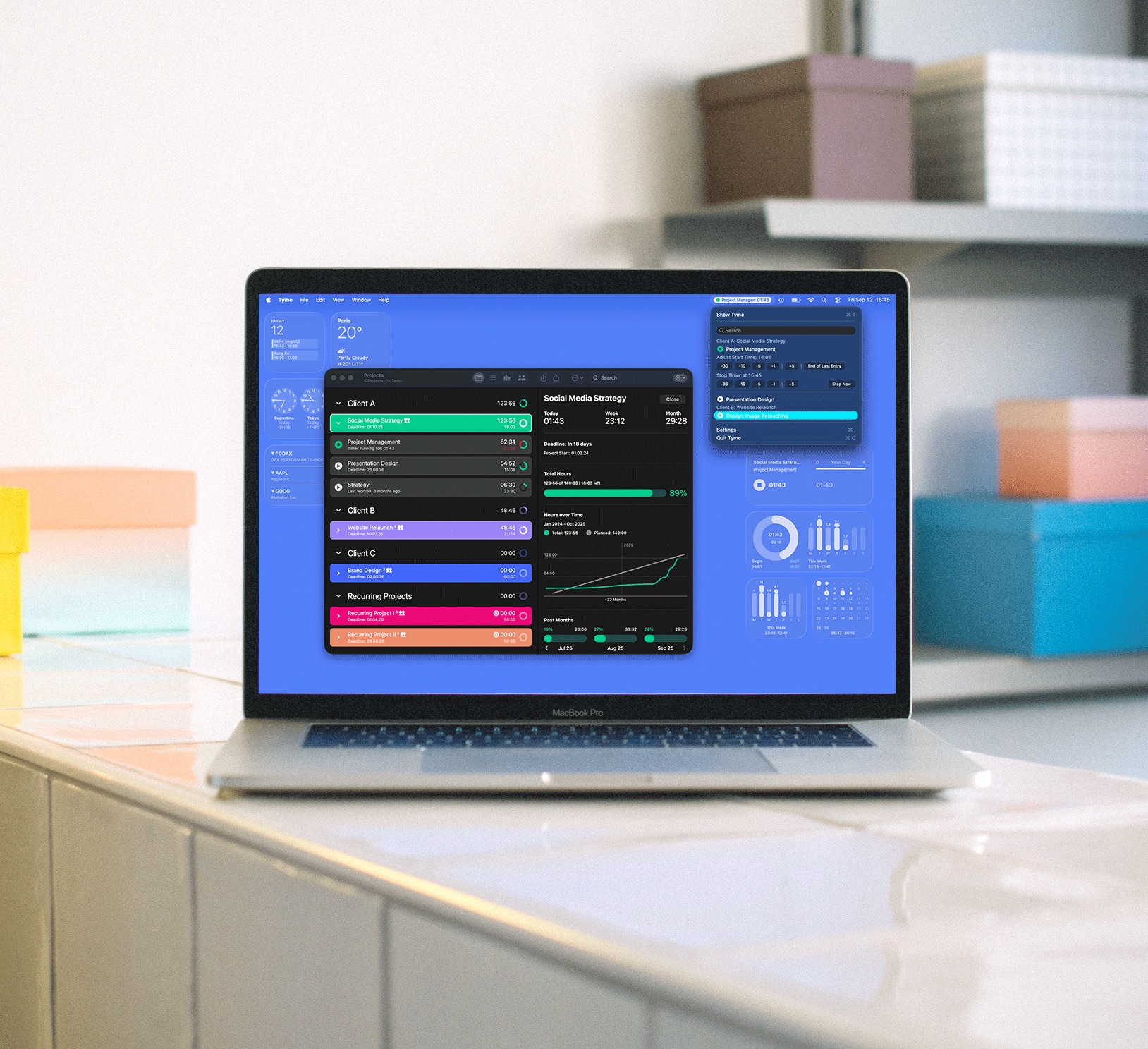Tyme auf dem Mac mit weiteren Features wie Suche, Archiv, Widgets, CSV, Hotkeys und mehr
