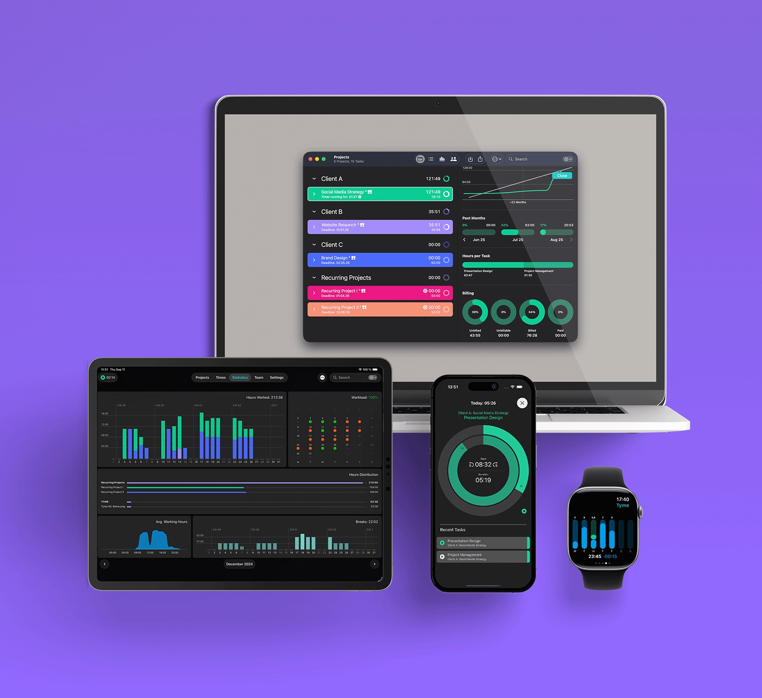 Tyme time tracker app for Mac, iPhone, iPad and Apple Watch